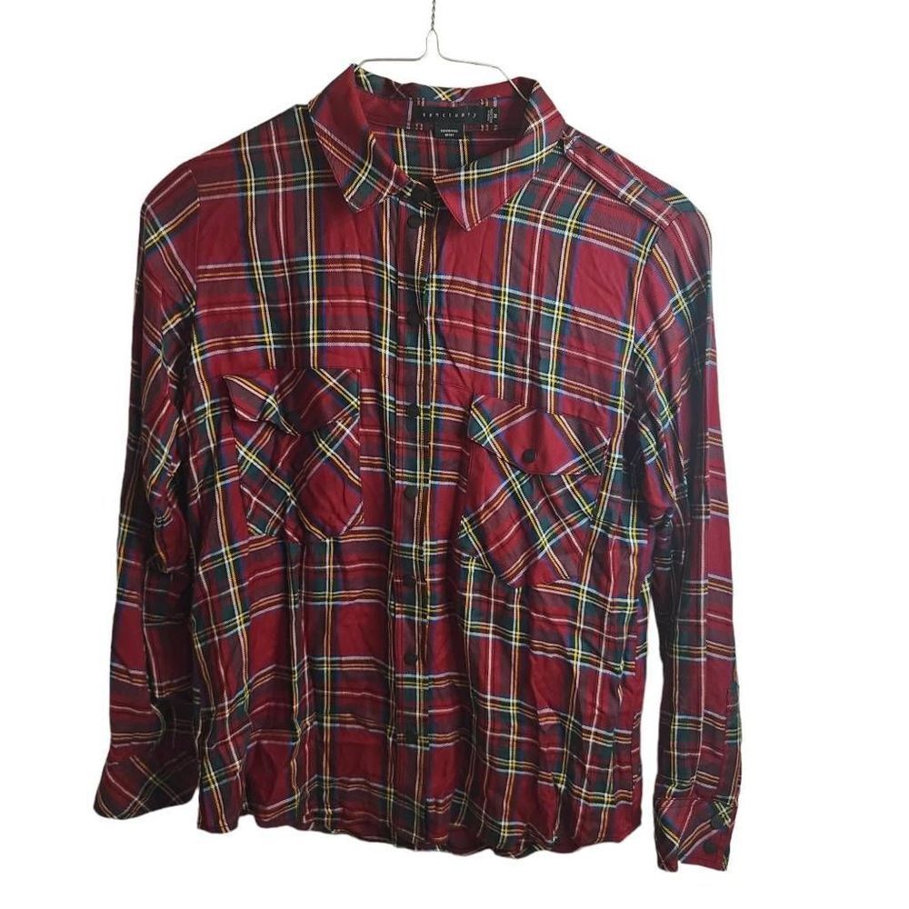 Sanctuary Holiday Plaid Snap Up Boyfriend Shirt Flannel High Quality Size Medium